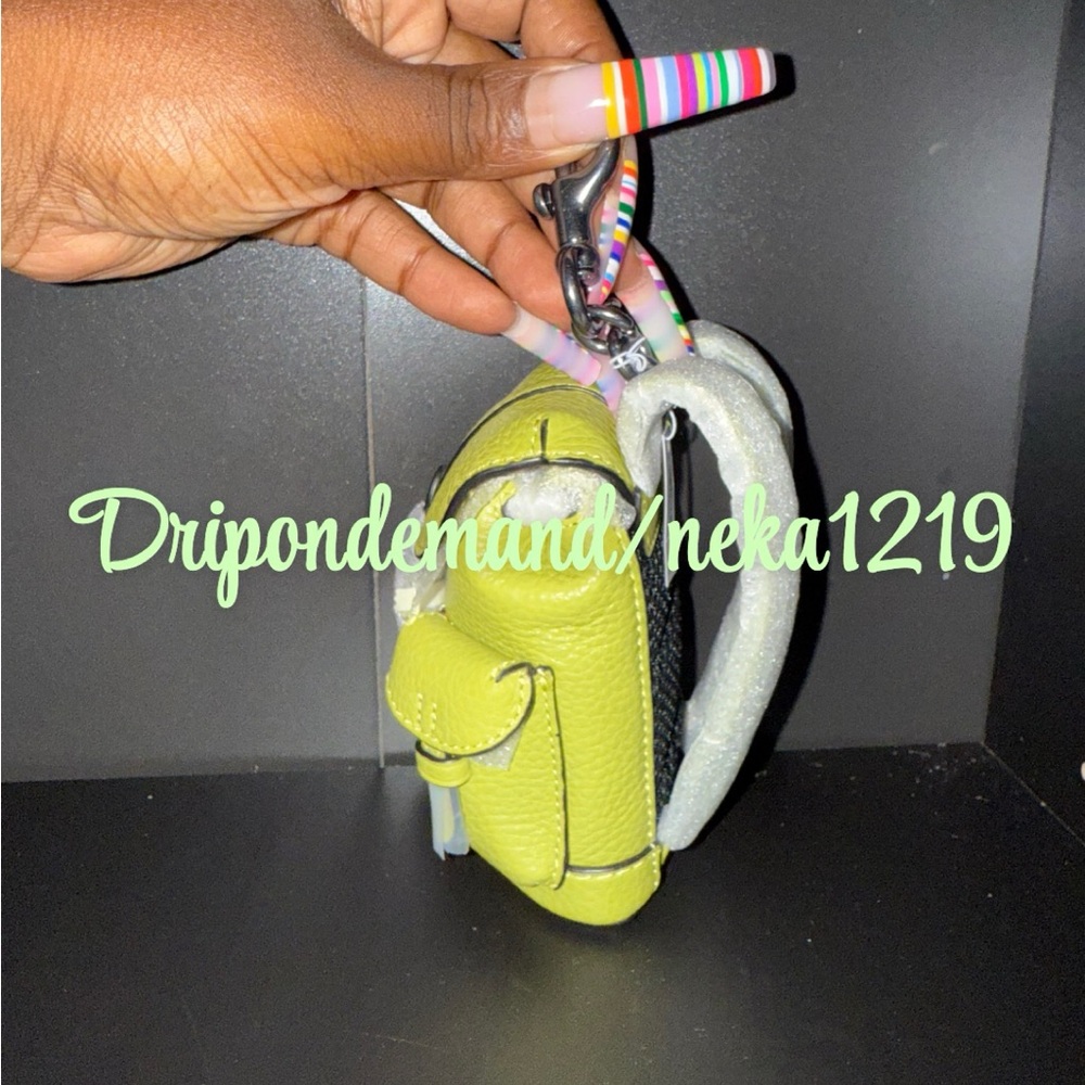 Coach Mini Warner Backpack Bag Charm- Gunmetal/Lime Green - Picture 4 of 6
